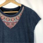 Max jeans Indigo Blue Embroidered Collar Short Sleeve Top S Photo 2
