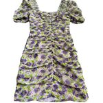 ZARA  Draped Ruched Puff Sleeves‎ Floral Bodycon Mini Dress Lilac Size XS Photo 9