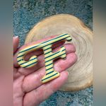 Vintage enamel striped blue letter F lapel pin brooch Photo 1