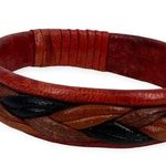 Thick Brown Red Tan Woven Braided Slip On Bracelet Handcrafted Artisan Photo 0
