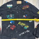 Rue 21 Black Denim Jacket with Graphic Accents, Size Medium Photo 3