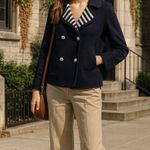Tory Burch  Striped Collar Navy Peacoat Jacket Nautical Coastal Chic Size L Photo 1