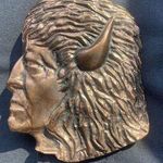 Belt Buckle American Indian Buffalo Bison Fur Cap Dress 1970s Vintage Brown Photo 0