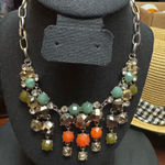 Stella & Dot  floral bib Elodie necklace orange green Brown Clear Stones Photo 0