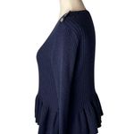 Rebecca Taylor Sweater Women Large Blue Ribbed Knit Wool Alpaca Blend Peplum Hem Photo 5