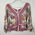 Free People  Catch Me If You Can Relaxed Blouse Size Small Pink Boho Floral Top Photo 1