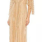 Mac Duggal NWT  Beaded Gown Womens 12 Gold Sequin Mesh Kimono Maxi Dress Formal Photo 0