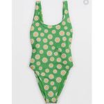 Aerie NWT  Smiley Birthday Scoop Cheekiest One Piece Swimsuit Green Yellow L Swim Photo 3