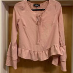 Lulus Dusty Rose Blouse w Front Tie, Ruffle Bottom, Tiered Bell Sleeves - size S Photo 0