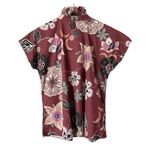 Never A Wallflower Vicki Short Flutter Sleeve Top Shirt Floral 100% Cotton Sz S Brown Photo 3