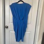 IRO blue drape cap sleeves V neck dress size 8 quiet luxury wedding guest Photo 5
