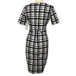 ZARA  Pencil Shift Dress Navy Blue White Plaid Short Sleeve Square Neckline Sz S Photo 7
