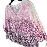 Just My Size Blouse Women 3XL Magenta Pink Ombre Abstract Button Down Top Resort Photo 1