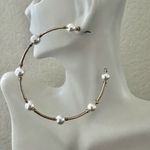 Gold tone faux pearl large hoop earrings Photo 1