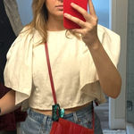 ZARA Denim crop top with statement sleeves Photo 0