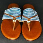 Italian Shoemakers Sandal US Size 8.5 Denim Style Blue & White Striped Photo 5