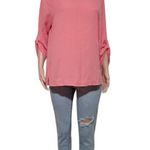 AprilUsa women's cotton candy 3/4 sleeves chiffon crew neck loose fit tee top XL Pink Photo 1