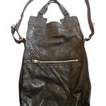 Lucky Brand  Black Leather Tote Shoulder Bag Purse Zipper Accent Photo 0