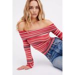 Free People NWT  Portland Striped Pink Off The Shoulder Top Sz Medium Flared Cuff Photo 4