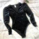 H&M Formal Velvet Sparkling Decor Bodysuit Long Sleeve Fitted Bodysuit Tops Photo 0