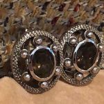 Sterling Silver Smokey Topaz  Faceted Filigree Accent Oval Earrings Photo 14