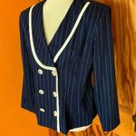 Vtg 80s Navy Blue classic double breasted pinstripe jacket Size M Photo 7