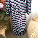 ASOS  Pieces Long Puff Sleeve Wrap Midi Dress in Multi Stripe Photo 6