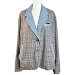 Free People Riley Vintage Plaid Denim Trim Blazer Jacket Size XL Preppy Punk Photo 10