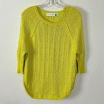 Anthropologie  Sparrow Sweater XS 100% Cotton Yellow Chartreuse Open Knit Crochet Photo 6