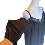 Torrid  Chiffon Lace Trim 3/4 Sleeve Cold Shoulder Blouse Womens Size 1X Black Photo 10
