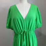 Mango MNG Bright Green V Neck Short Sleeve Maxi Tiered Dress Size 10 Photo 4