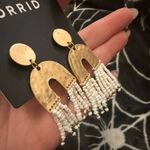 Torrid Gold White Beaded Arch Hammered Metal Statement Fringe Stud Earrings Photo 7