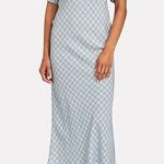RIXO Blue White Checkered Steph Crepe Tie Back Puff Sleeves Midi Dress Size 10 Photo 0