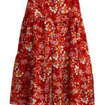 Midnight sky Funky floral print linen blend midi skirt Photo 0