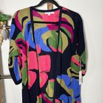 Chico's  Abstract Floral Print Duster Cardigan Navy Blue Pink Green Size Small Photo 2
