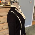 CAbi Adorn #4103 Black and Cream ruffle ribbed cotton pullover sweater Photo 3