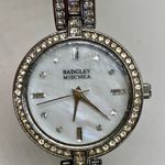 Badgley Mischka  women silver tone watch 28mm  rhinestones mop dial 6.5” running Photo 2