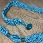 Vintage Seed Beaded Belt Woven Indonesia Boho Handmade Turquoise Blue Green Photo 1
