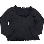 Betsey Johnson Cardigan Womens Medium Black Ruffle Trim Snap Sweater Vintage Y2K Photo 0