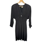 Vintage Adele Simpson Black V Neck Long Sleeve Bow Rhinestone Midi Dress Size 10 Photo 1