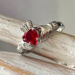 Sterling Silver Claddagh Ring with Garnet Heart Stone Photo 1
