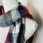 Gray Red Blue White Gold Plaid Wool ? Acrylic Scarf Fringe Photo 1