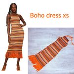 SheIn boho crochet knit halter top dress with fringe fall colors xs Photo 1