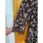 J.Jill Y2K Brown Sheer Feminine Brown Floral Stripes Dainty Lace Trim Dress Size 10 Photo 2
