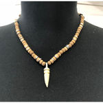Vintage Beaded Chain Shark Tooth Necklace Earrings Jewelry Set Photo 1