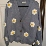 Cozy Blue Cardigan with Daisy Embellishments Size L Photo 0