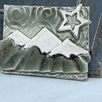 Artisan  made ceramic mountain scene brooch Photo 1