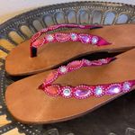 Mystique Boutique NEW! PINK Beaded Embellished Sequined Flip Flops Sandals Sz 6 Photo 5