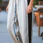 BRAND NEW ~ Women's Casual Summer Drawstring Blue Stripe Beach Pants ~ SMALL Photo 0