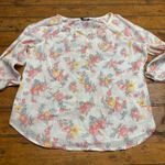 Chaps Denim Women Floral Print Long Sleeve Blouse Top Size LG White Photo 0
